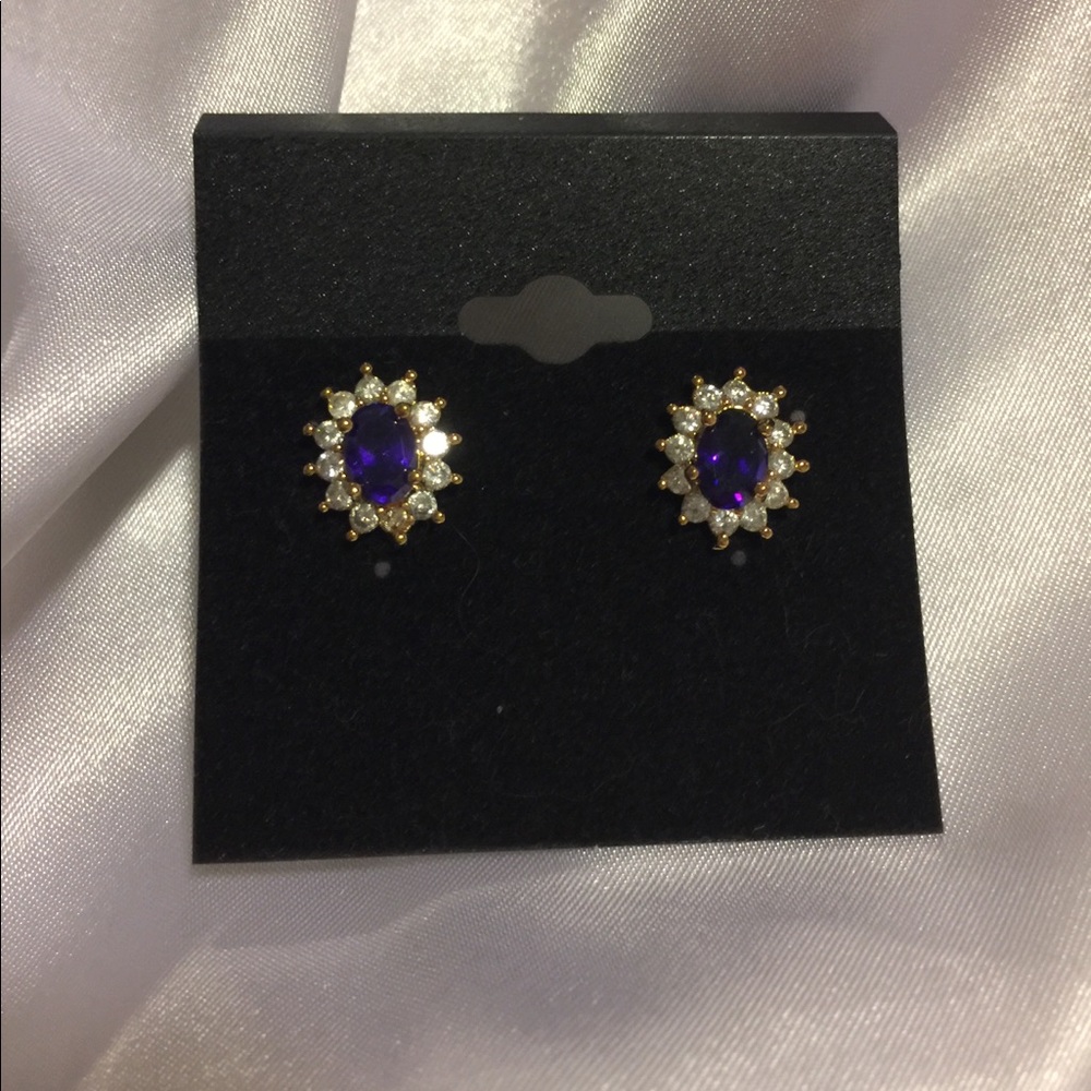 Lab Created Diamond And Amethyst Pierced Earrings